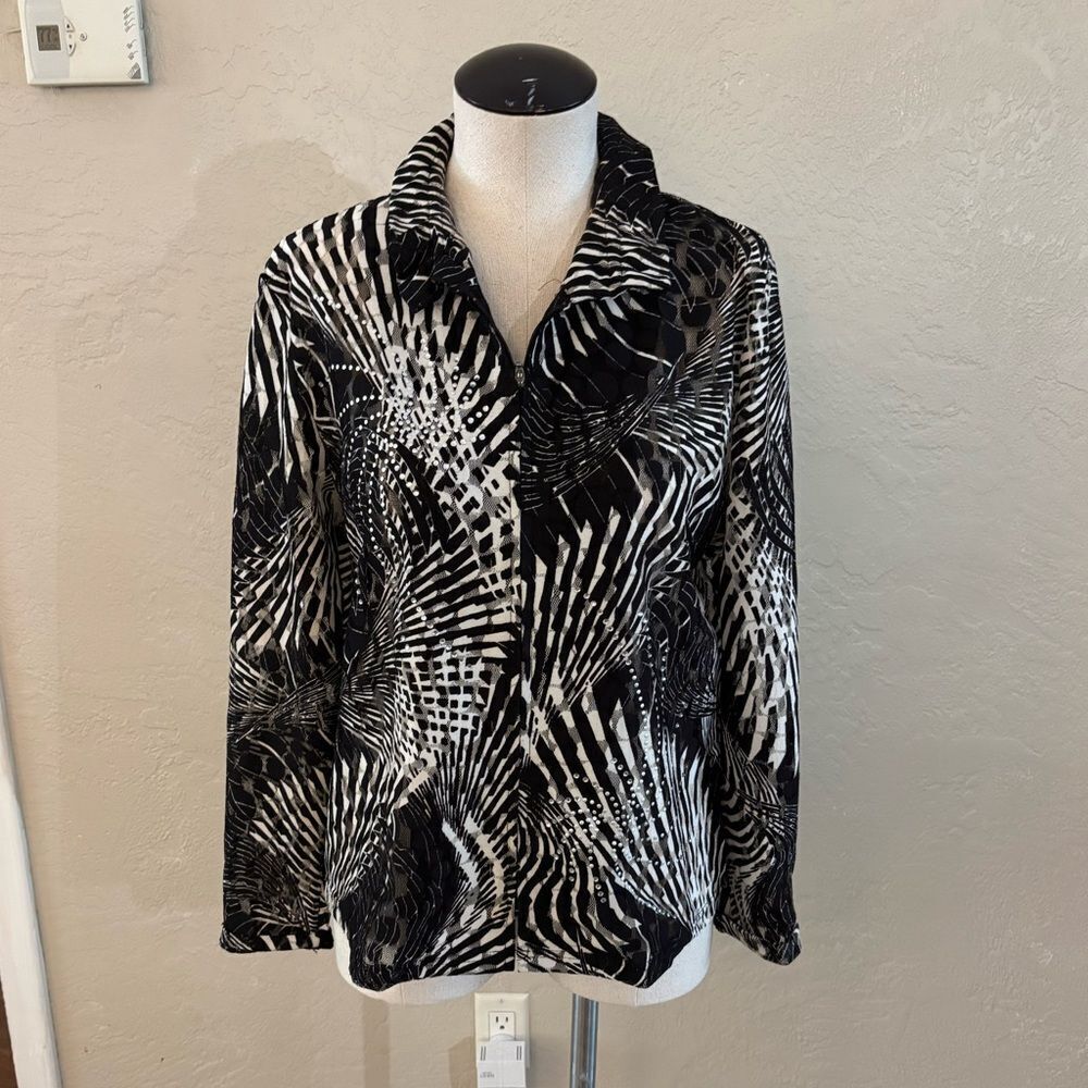 Patchington Black and White print Zip jacket Sz Med